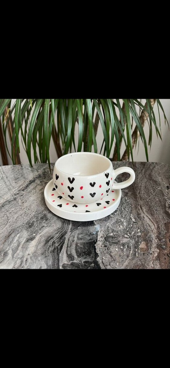 Kiraz Desenli Beyaz Fincan ve Tabağı - Görsel 3