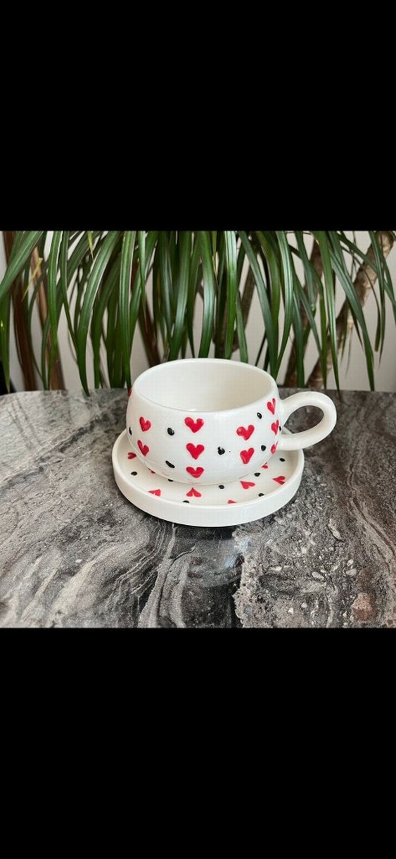 Kiraz Desenli Beyaz Fincan ve Tabağı - Görsel 5