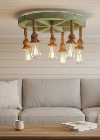 Yeşil Ahşap Halatlı Avize - Görsel 6