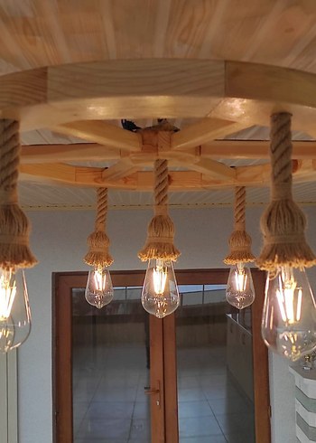 Yeşil Ahşap Halatlı Avize - Görsel 4