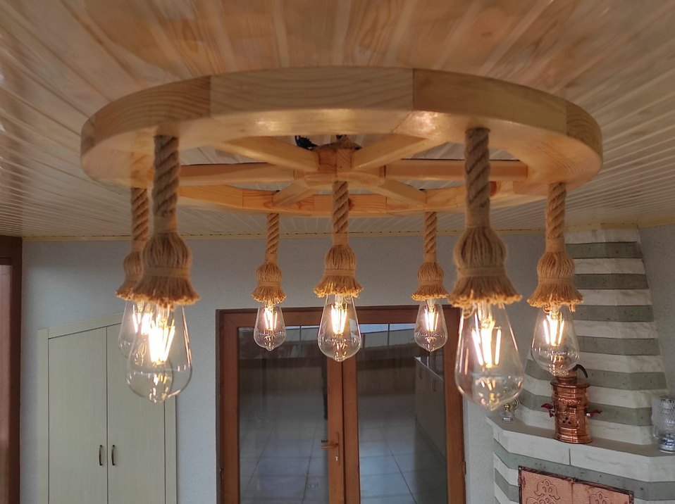 Yeşil Ahşap Halatlı Avize - Görsel 4