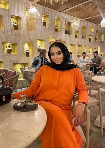 Zara Bohem turuncu Tarzı Kadın Uzun Rahat Kesim Takım