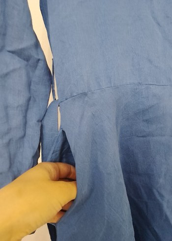 m Beden Mavi Keten Düğmeli Kadın Gömlek elbise (ütüsüz)
