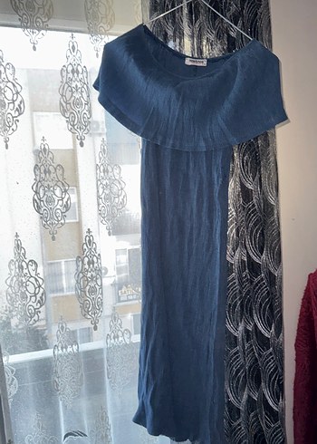 Zara Drapeli lacivert Uzun Kadın Abiye Elbise