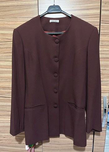 Düğmeli Kahverengi Kadın Etekli Blazer Ceket Takım