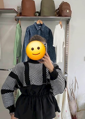 41 Beden Avant-Garde Siyah Gri Zebra Desenli Kadın Kazak