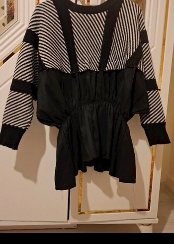 41 Beden siyah Renk Avant-Garde Siyah Gri Zebra Desenli Kadın Kazak