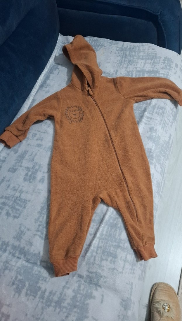 Kahverengi Kapüşonlu Bebek Tulumu - Görsel 3