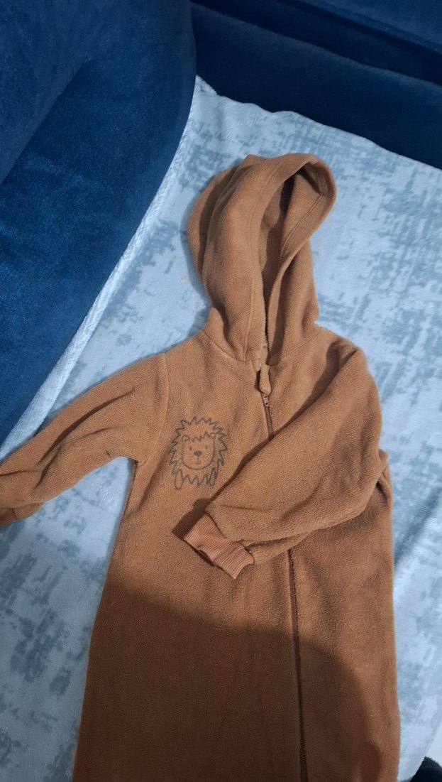 Kahverengi Kapüşonlu Bebek Tulumu - Görsel 4