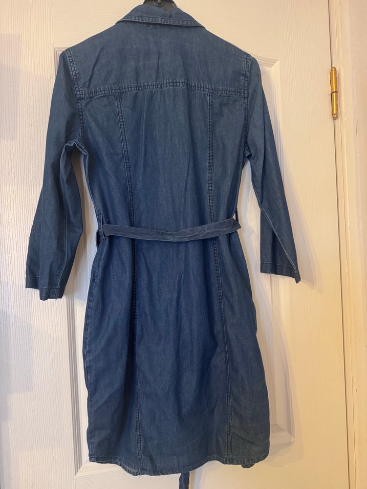 Kemerli Lacivert Denim Midi Elbise - Görsel 4