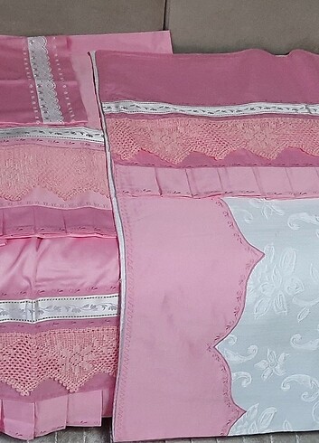 5 parça pamuk saten pikolu dantel pike takımı - Görsel 2