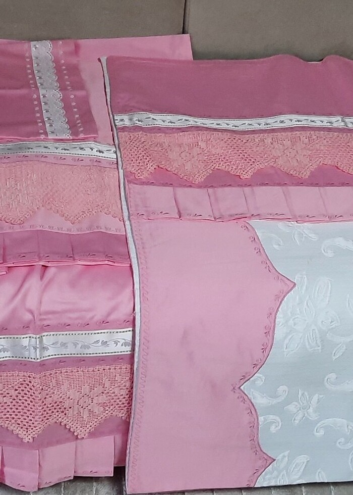 5 parça pamuk saten pikolu dantel pike takımı - Görsel 2