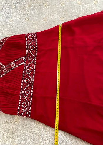BONCUK İŞLEMELİ  KIRMIZI ABİYE ELBİSE - Görsel 8