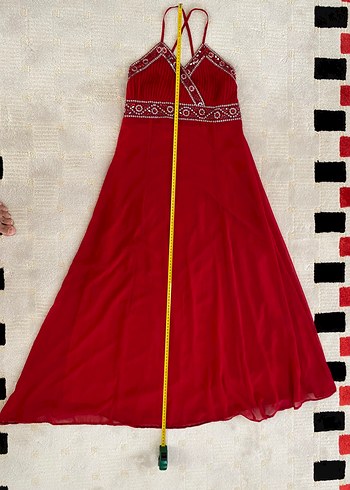 BONCUK İŞLEMELİ  KIRMIZI ABİYE ELBİSE - Görsel 6