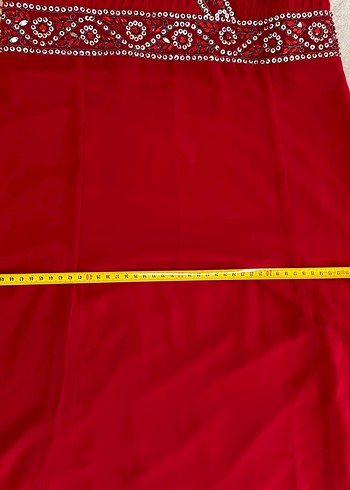 BONCUK İŞLEMELİ  KIRMIZI ABİYE ELBİSE - Görsel 9