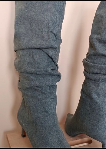 37 Beden turkuaz Renk Denim Kısa Topuklu Çizme