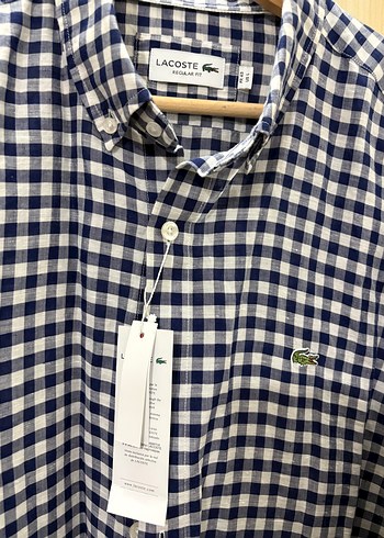Lacoste Lacivert Beyaz Ekose Gomlek