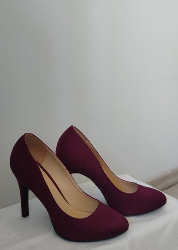 Şarap Rengi/Bordo Süet Topuklu Ayakkabı/Stiletto - Görsel 2