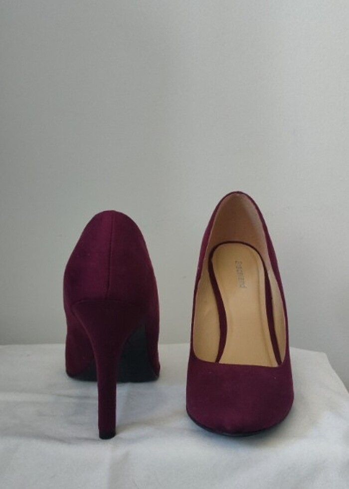 Şarap Rengi/Bordo Süet Topuklu Ayakkabı/Stiletto - Görsel 3