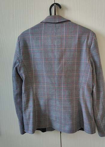 Gri Ekoseli Tek Düğmeli Kadın Blazer Ceket - Görsel 2