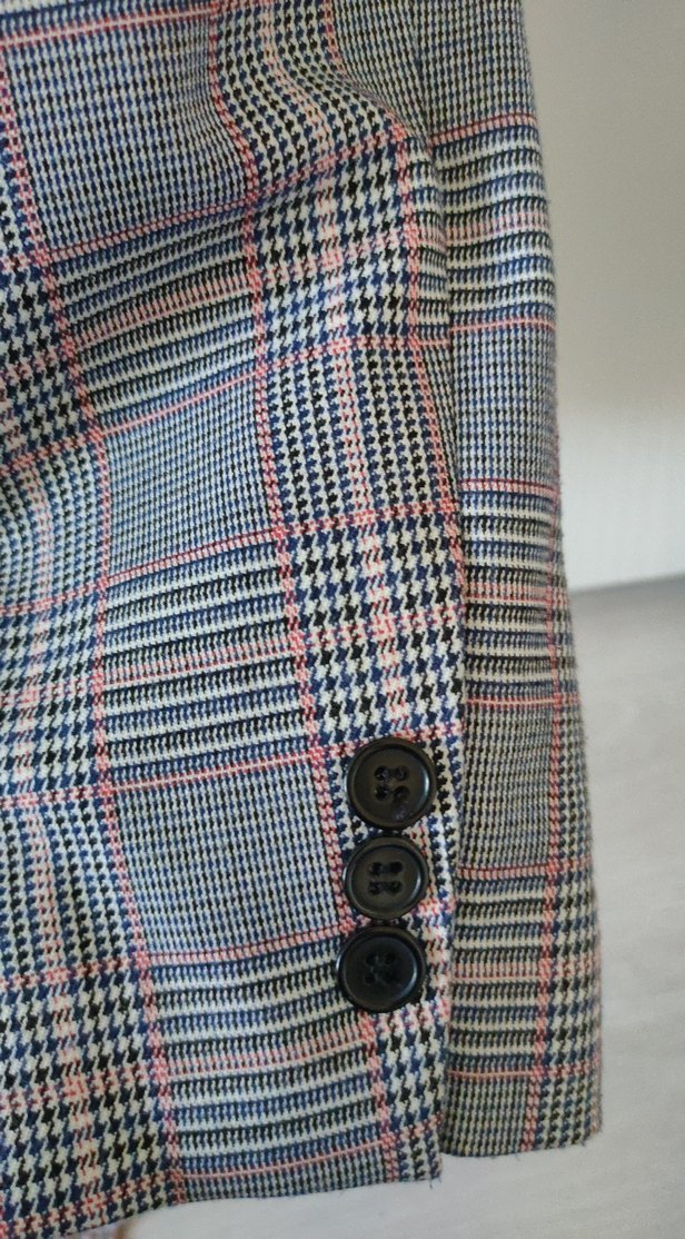 Gri Ekoseli Tek Düğmeli Kadın Blazer Ceket - Görsel 4