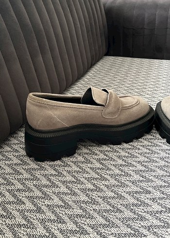 Bej Süet Platform Topuklu Kadın Loafer - Görsel 5