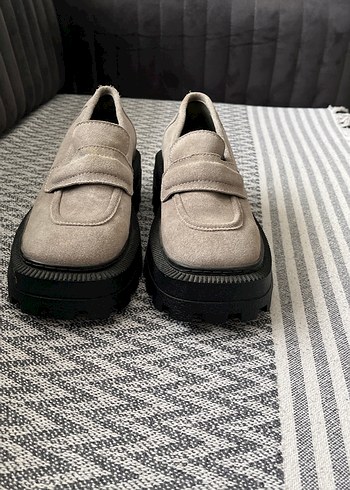 Bej Süet Platform Topuklu Kadın Loafer - Görsel 2