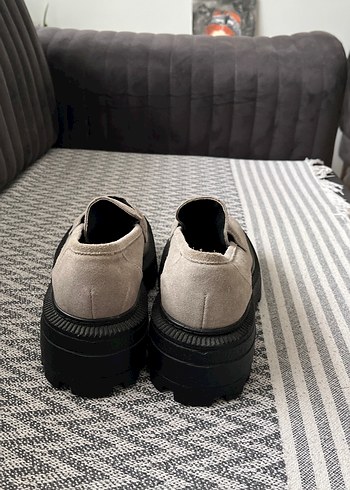 Bej Süet Platform Topuklu Kadın Loafer - Görsel 4