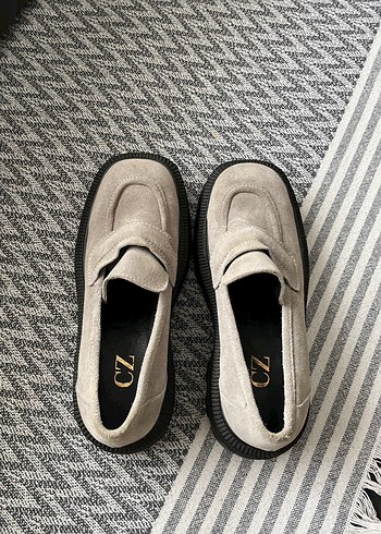 Bej Süet Platform Topuklu Kadın Loafer - Görsel 6