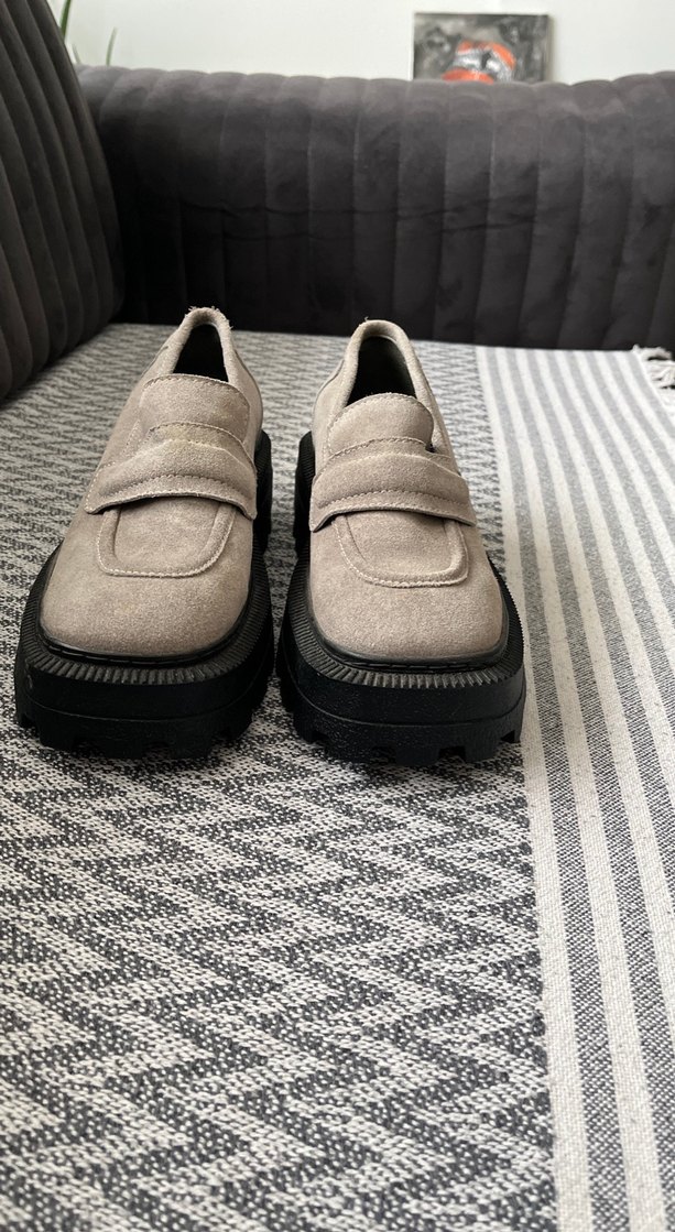 Bej Süet Platform Topuklu Kadın Loafer - Görsel 2