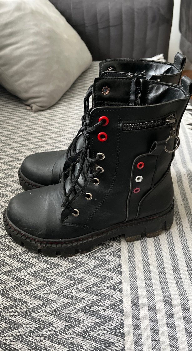 Siyah Tokalı Platform Topuklu Punk Bot - Görsel 3