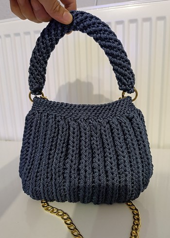 Lacivert  Örgü Zincir Detaylı Kadın Çanta - Görsel 4