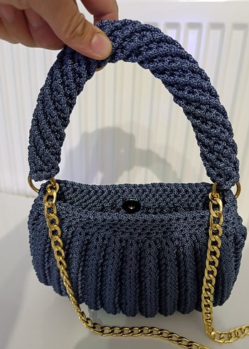 Lacivert  Örgü Zincir Detaylı Kadın Çanta - Görsel 2