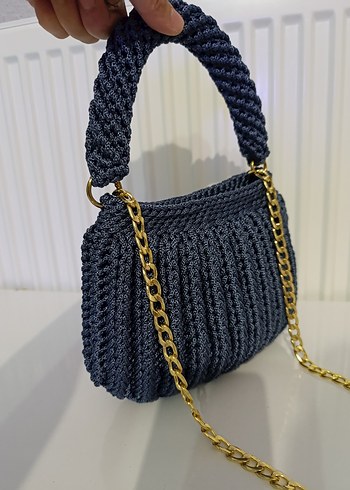 Lacivert  Örgü Zincir Detaylı Kadın Çanta - Görsel 3