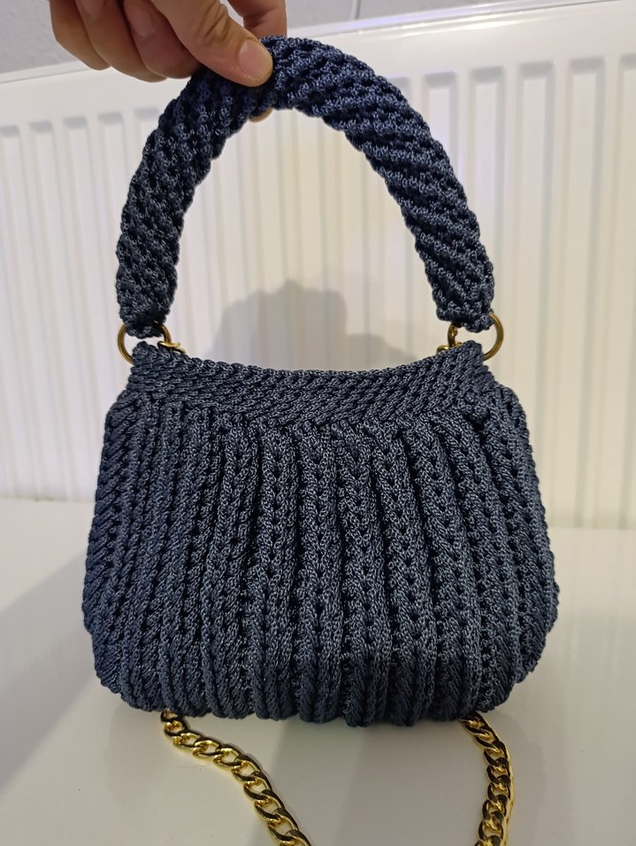 Lacivert  Örgü Zincir Detaylı Kadın Çanta - Görsel 4