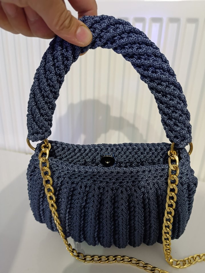 Lacivert  Örgü Zincir Detaylı Kadın Çanta - Görsel 2