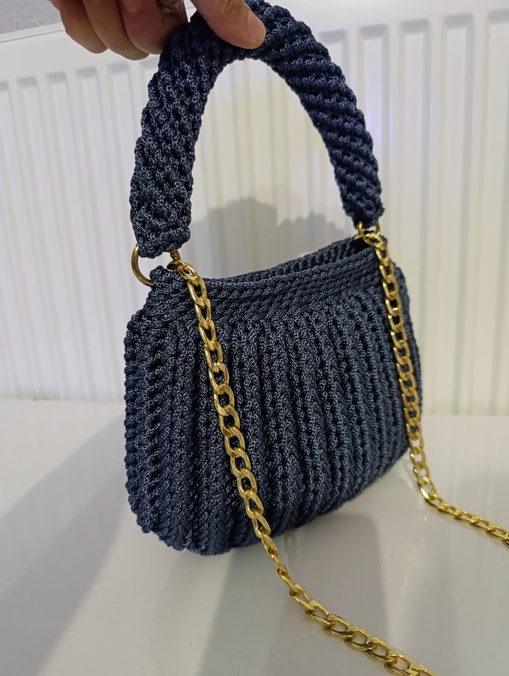 Lacivert  Örgü Zincir Detaylı Kadın Çanta - Görsel 3