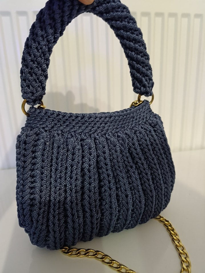 Lacivert  Örgü Zincir Detaylı Kadın Çanta - Görsel 5