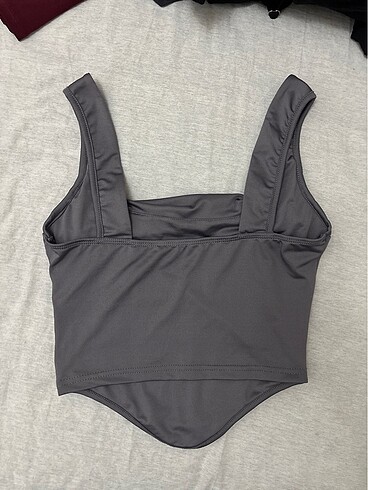 Sheinside shein büzgülü antrasit crop