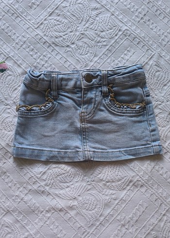 Nakışlı Mavi Denim Kız bebek Eteği