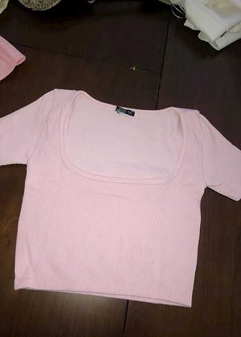 Dilvin Pembe Kısa Kollu Crop Top