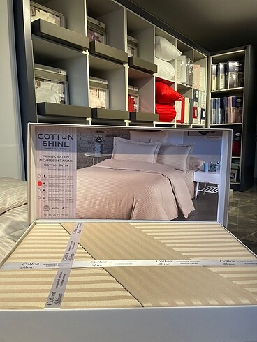 Beden çeşitli Renk Lüks Premium Cotton Shine Çizgili Saten Nevresim Takımı
