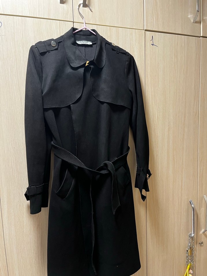 Siyah Süet Kemerli Kadın Trençkot - Görsel 2