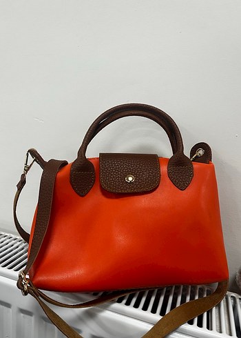 Kahverengi turuncu Tokalı Kadın Deri Çanta - Görsel 3