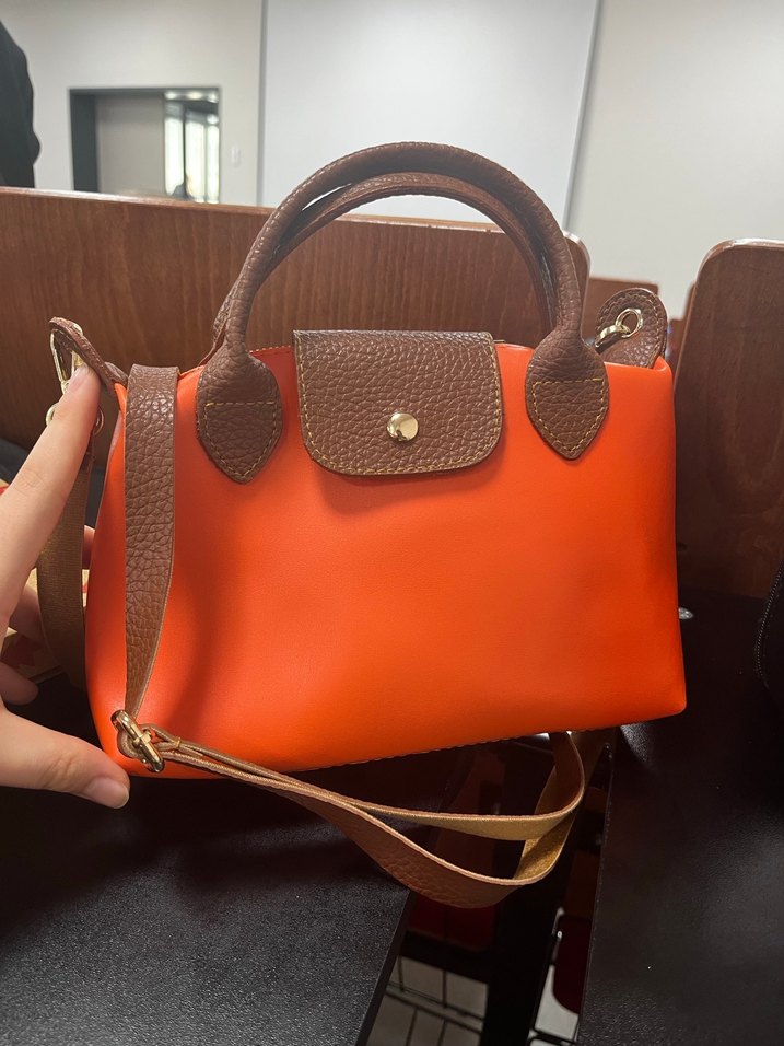 Kahverengi turuncu Tokalı Kadın Deri Çanta - Görsel 2