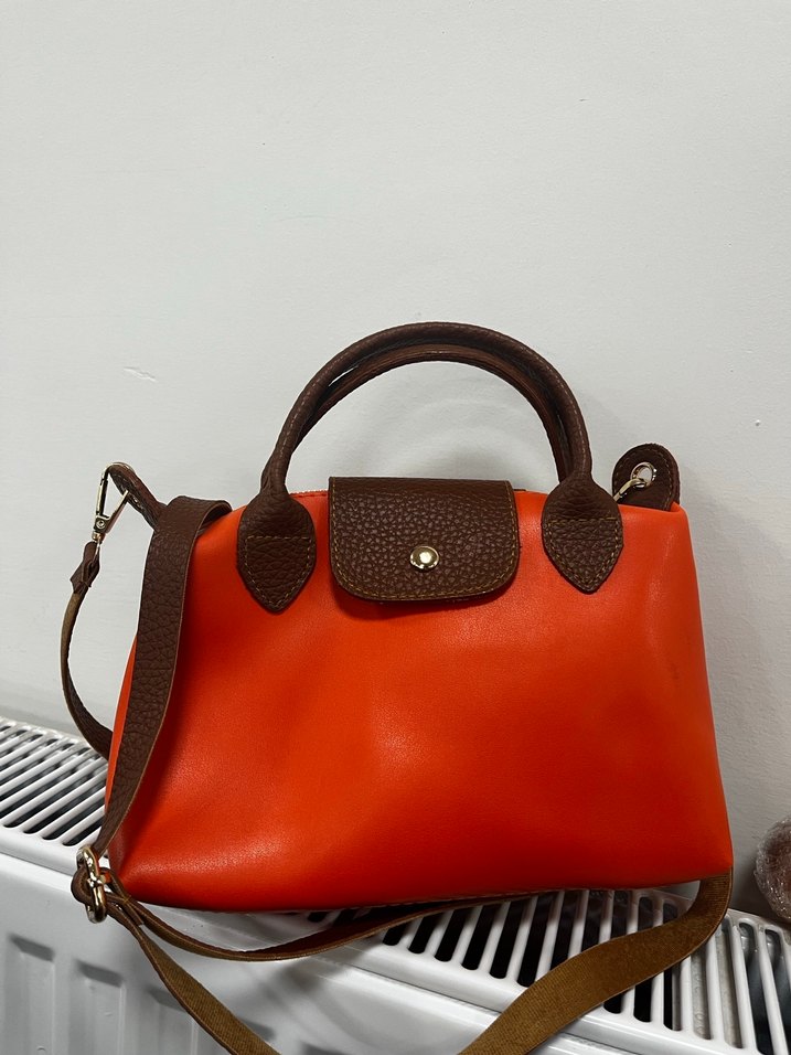 Kahverengi turuncu Tokalı Kadın Deri Çanta - Görsel 3