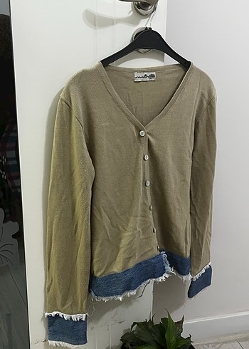 Düğmeli Bej Denim Detaylı Kadın Hırka - Görsel 2