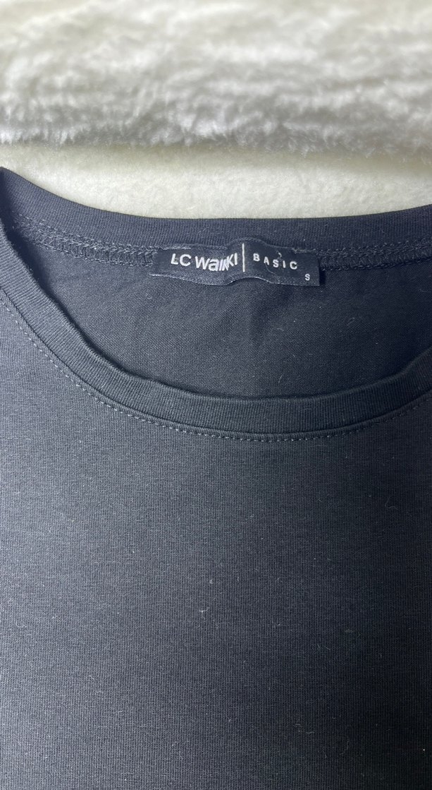 Siyah  Kadın Keten Uzun Kollu Basic Tişört - Görsel 2