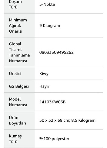 Diğer Beden KIWY oto koltuğu