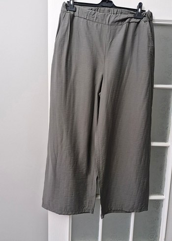 Gri Bol Kesim Keten Kadın Pantolon - Görsel 2